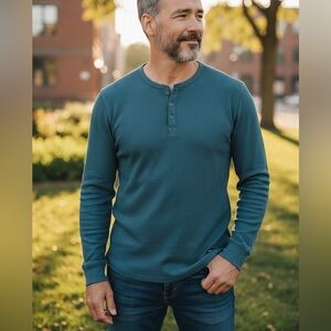 #171 Buffalo David Bitton Men's Teal Long Sleeve Henley